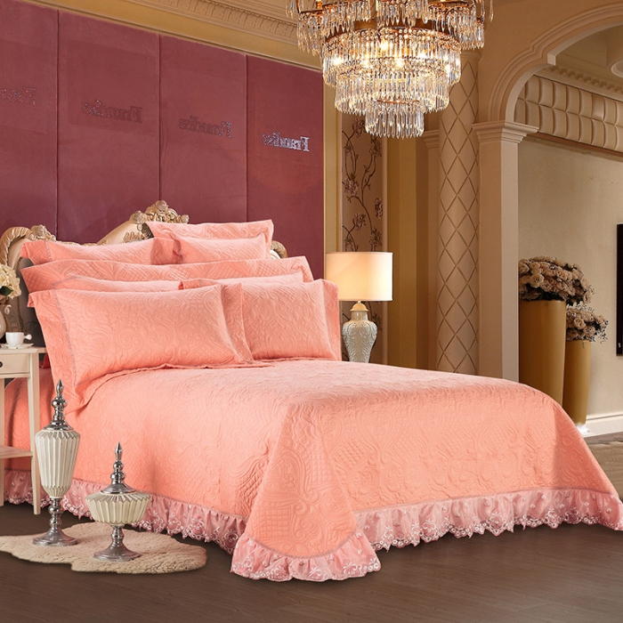91家纺网 家纺一手货源 找家纺 OL2020年13375喷气全绵欧式行绣床盖加厚三四六七多件套粉玉