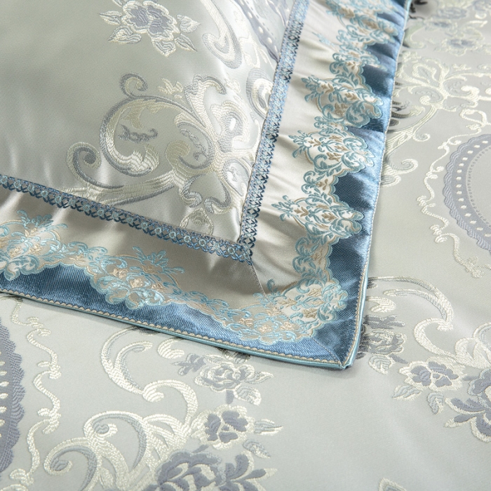 91家纺网 家纺一手货源 找家纺 OL2020浮雕色织大提花宫庭奢华样板房床单床盖四件套暗香魅影（蓝）