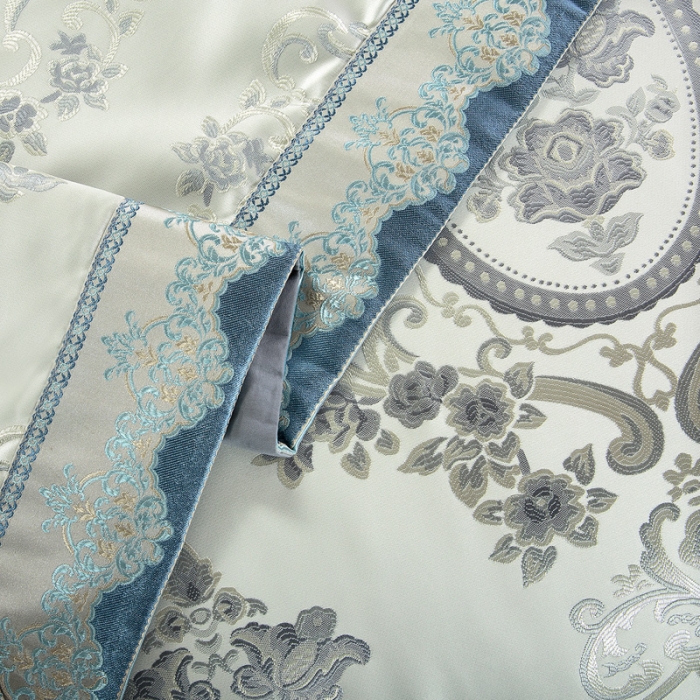 91家纺网 家纺一手货源 找家纺 OL2020浮雕色织大提花宫庭奢华样板房床单床盖四件套暗香魅影（蓝）