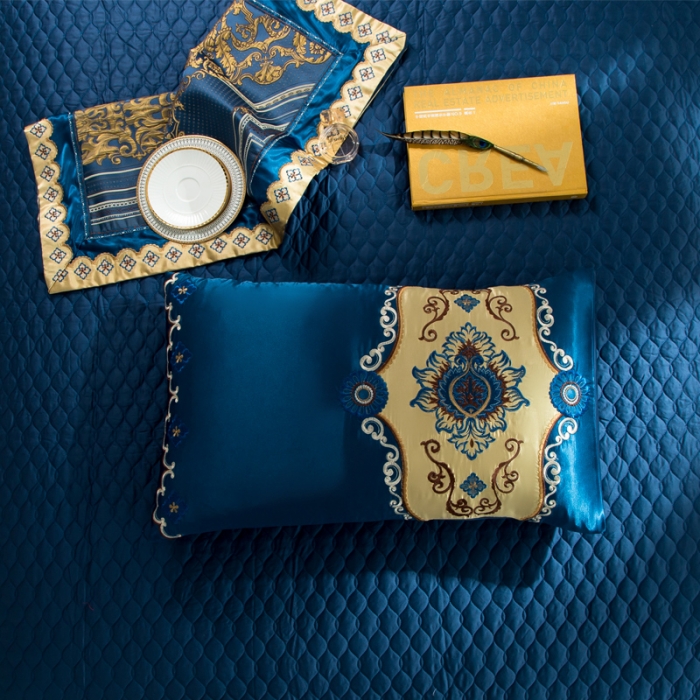 91家纺网 家纺一手货源 找家纺 2020欧式浮雕奢华样板房高精密色织大提花四六八多件套 哥伦布-蓝