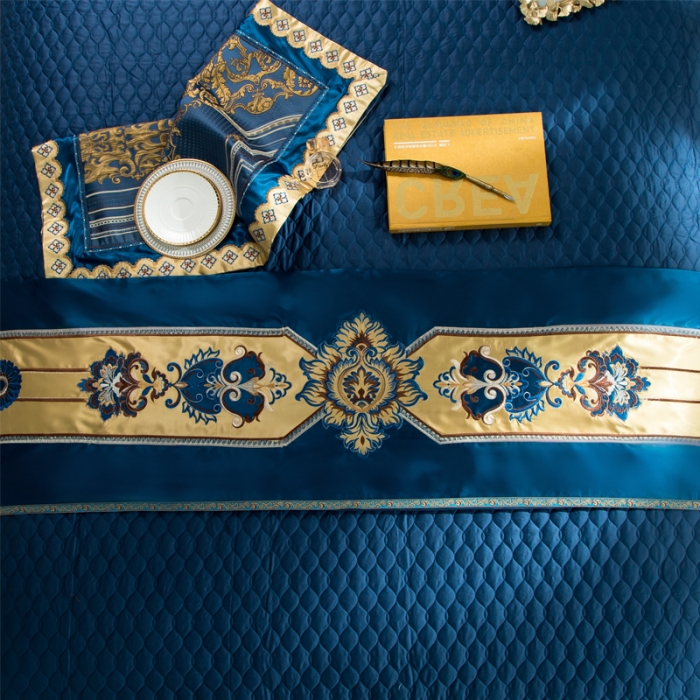 91家纺网 家纺一手货源 找家纺 2020欧式浮雕奢华样板房高精密色织大提花四六八多件套 哥伦布-蓝