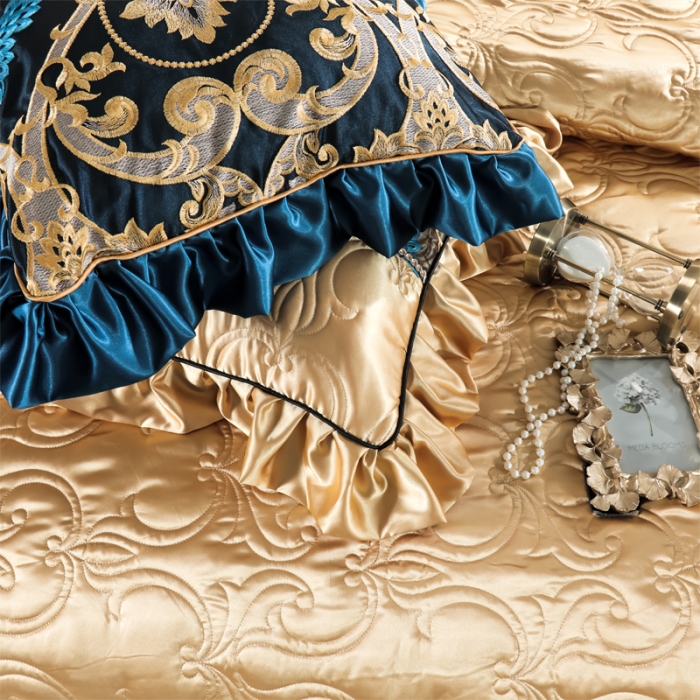 91家纺网 家纺一手货源 找家纺 2020样板房奢华60长绒棉高端刺绣贴身贡缎多件套 格林童话-香槟金