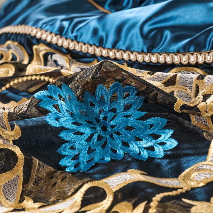 91家纺网 家纺一手货源 找家纺 2020样板房奢华60长绒棉高端刺绣贴身贡缎多件套 格林童话-香槟金