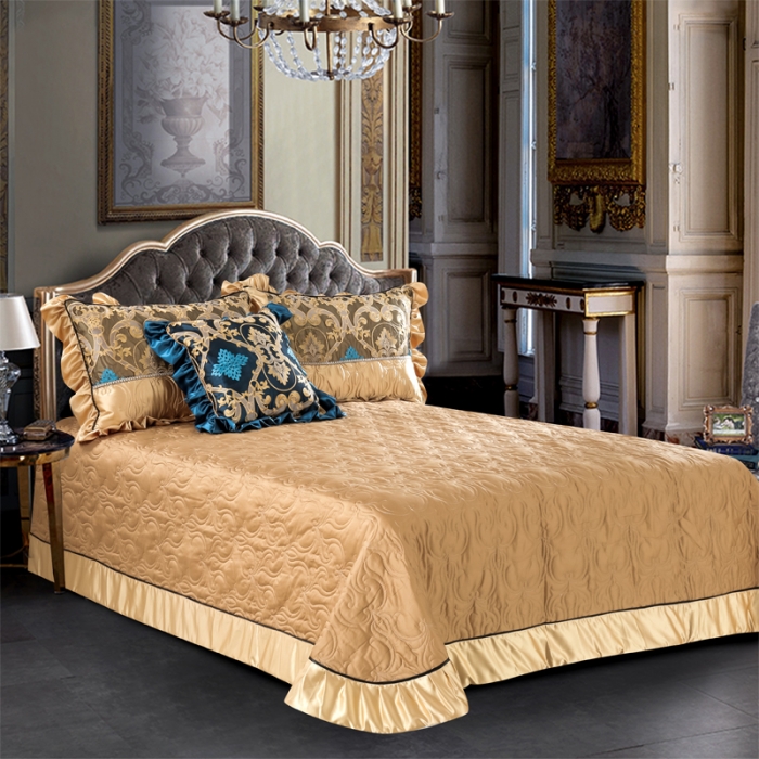 91家纺网 家纺一手货源 找家纺 2020样板房奢华60长绒棉高端刺绣贴身贡缎多件套 格林童话-香槟金