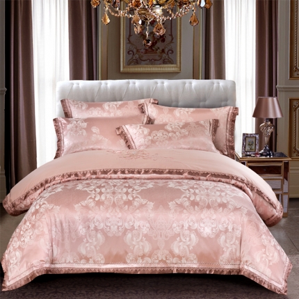 OL家纺 2020新款丝加棉四件套卡蒂盛宴-粉驼