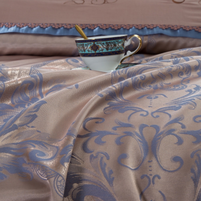 91家纺网 家纺一手货源 找家纺 OL家纺 2020新款丝加棉四件套篮语迷情-米灰