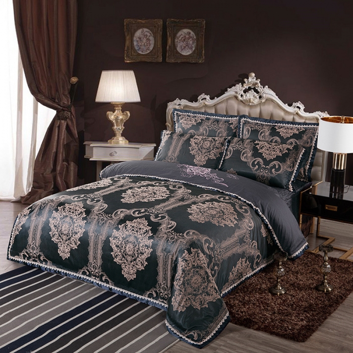 91家纺网 家纺一手货源 找家纺 OL家纺2020欧式轻奢丝加棉贡缎大提花四件套浮华床盖款