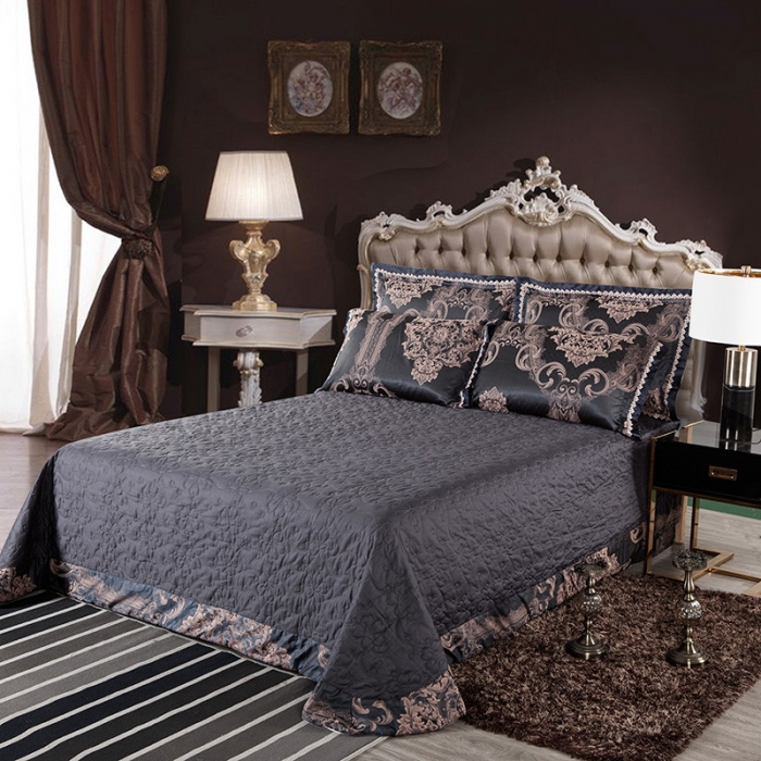 91家纺网 家纺一手货源 找家纺 OL家纺2020欧式轻奢丝加棉贡缎大提花四件套浮华床盖款