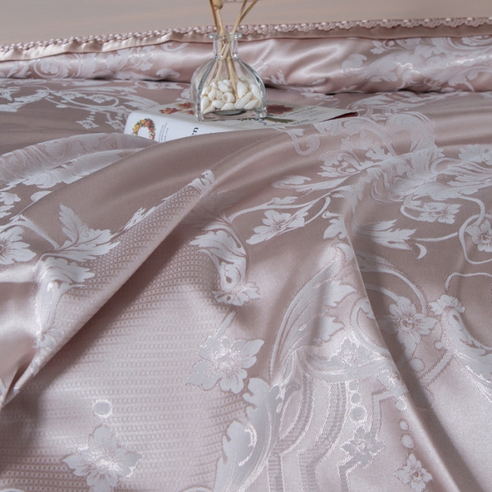 91家纺网 家纺一手货源 找家纺 OL家纺 欧式轻奢丝加棉贡缎大提花床盖四件套 蓝调生活-米灰