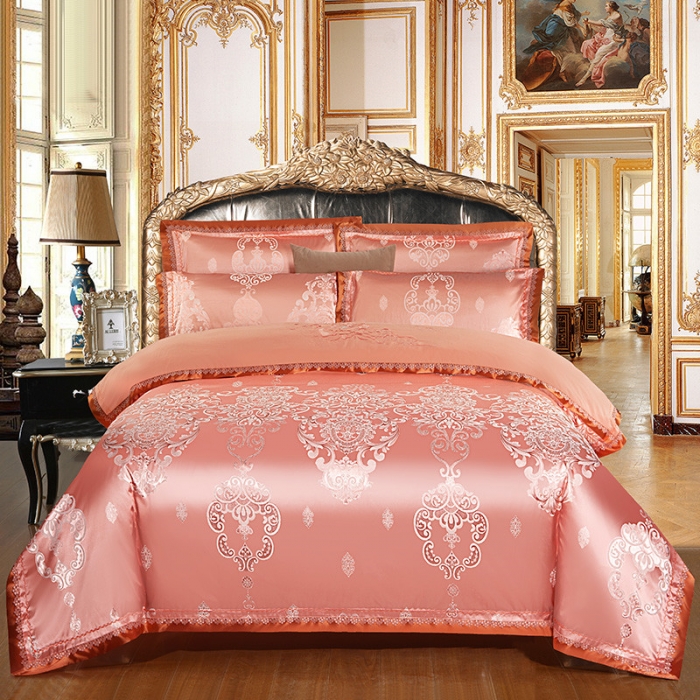 91家纺网 家纺一手货源 找家纺 OL家纺 欧式轻奢丝加棉贡缎大提花床盖四件套 摩登风情-血牙