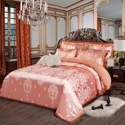 OL家纺 欧式轻奢丝加棉贡缎大提花床盖四件套 摩登风情-血牙