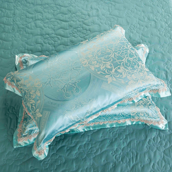 91家纺网 家纺一手货源 找家纺 OL家纺 欧式轻奢丝加棉贡缎大提花床盖四件套 欧曼丽影-湖蓝