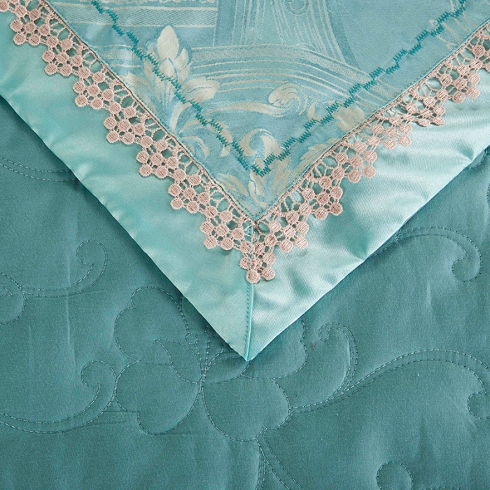 91家纺网 家纺一手货源 找家纺 OL家纺 欧式轻奢丝加棉贡缎大提花床盖四件套 欧曼丽影-湖蓝