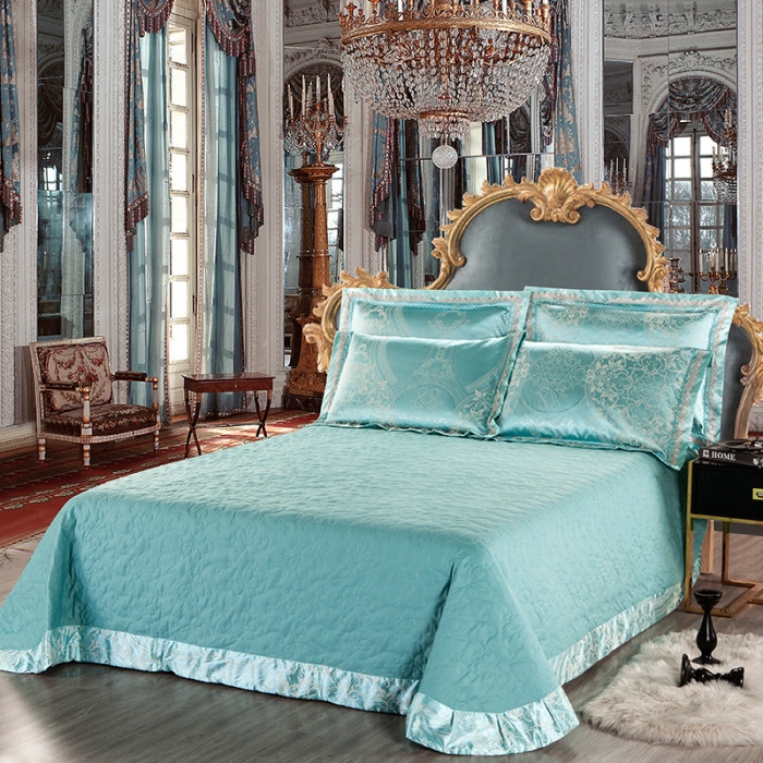 91家纺网 家纺一手货源 找家纺 OL家纺 欧式轻奢丝加棉贡缎大提花床盖四件套 欧曼丽影-湖蓝