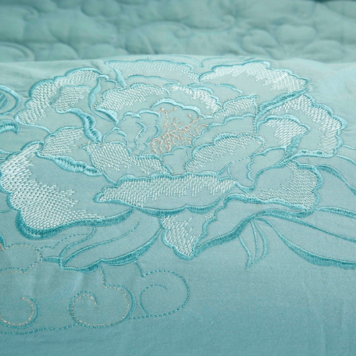 91家纺网 家纺一手货源 找家纺 OL家纺 欧式轻奢丝加棉贡缎大提花床盖四件套 欧曼丽影-湖蓝