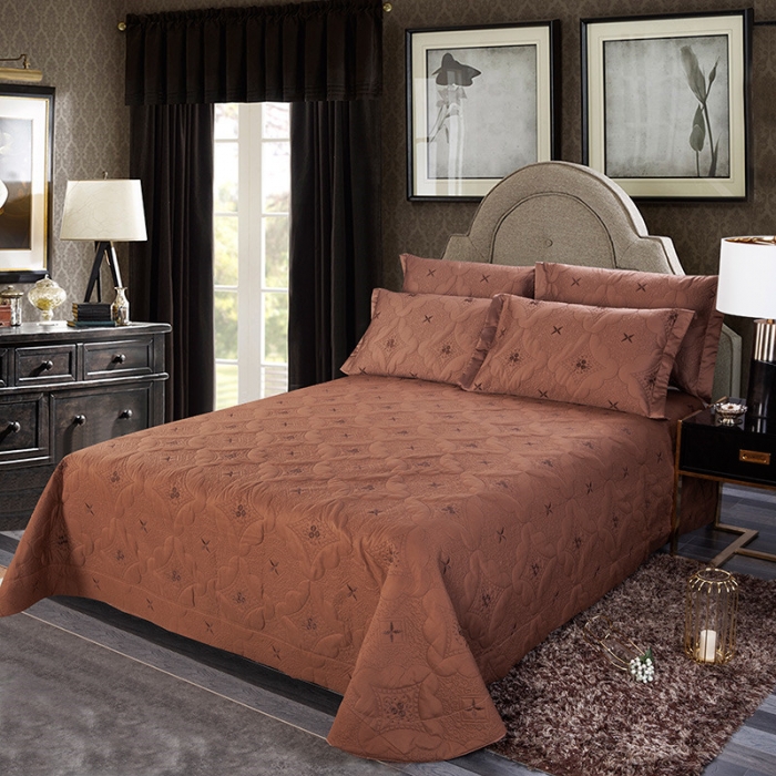 91家纺网 家纺一手货源 找家纺 OL家纺 2020新款80长绒棉刺绣四件套 咖啡