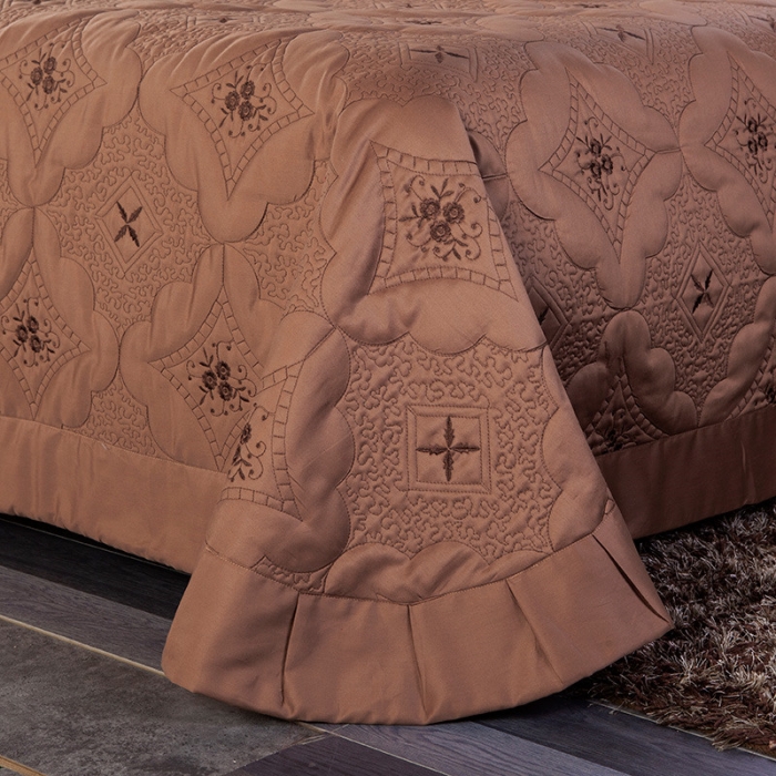 91家纺网 家纺一手货源 找家纺 OL家纺 2020新款80长绒棉刺绣四件套 咖啡