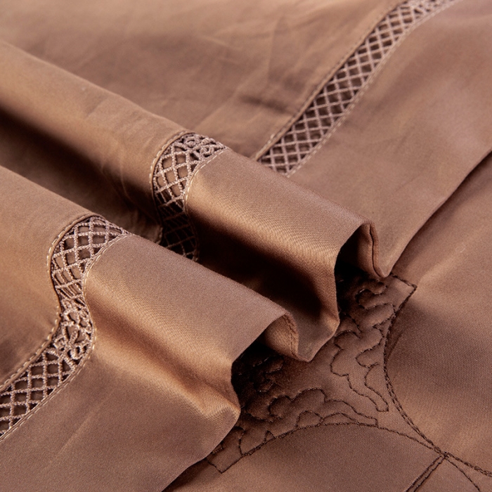 91家纺网 家纺一手货源 找家纺 OL家纺 2020新款80长绒棉刺绣四件套 咖啡