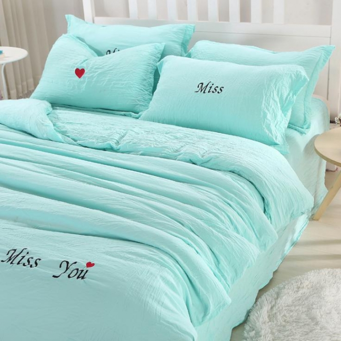 91家纺网 家纺一手货源 找家纺 睡美美家纺 2025新款水洗棉四件套床单款 水蓝