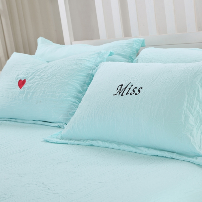 91家纺网 家纺一手货源 找家纺 睡美美家纺 2025新款水洗棉四件套床单款 水蓝