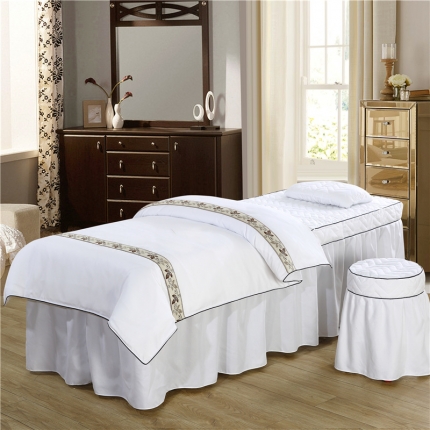 依靠家纺 美容床罩多件套压条花枝款 花枝-白色