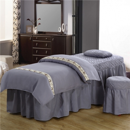 依靠家纺 美容床罩多件套压条花枝款 花枝-灰色