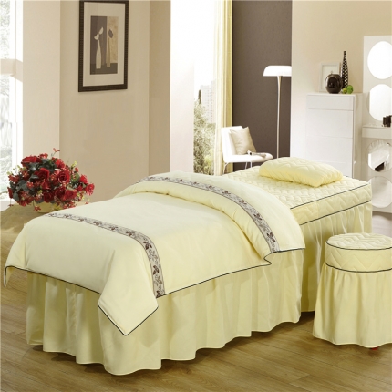 依靠家纺 美容床罩多件套压条花枝款 花枝-米黄