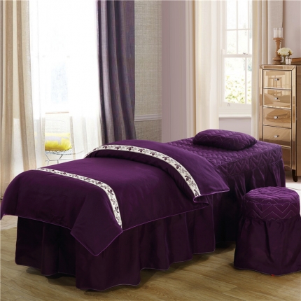 依靠家纺 美容床罩多件套压条花枝款 花枝-深紫