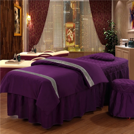 依靠家纺 轻奢简约亲肤美容床罩压条长城款 深紫色