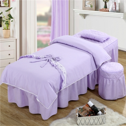 依靠家纺 蝴蝶结款磨毛布美容床罩 蝴蝶结-浅紫