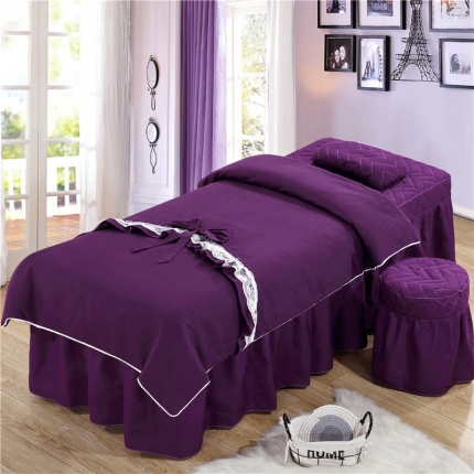 依靠家纺 蝴蝶结款磨毛布美容床罩 蝴蝶结-深紫