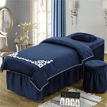 依靠家纺 欧式花纹毛巾绣美容床罩 欧式花纹-藏蓝