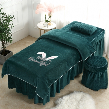 依靠家纺 欧式花纹毛巾绣美容床罩 墨绿-兔子