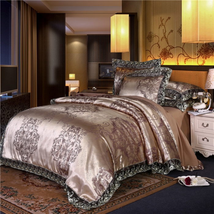 91家纺网 家纺一手货源 找家纺 韩秀家纺 爆款蕾丝款提花贡缎四件套 圣佛莉娅