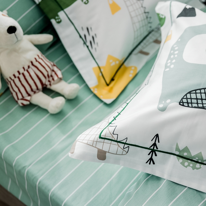 91家纺网 家纺一手货源 找家纺 由丽春臻棉全棉全棉四件套小中大被套放预缩恐龙园