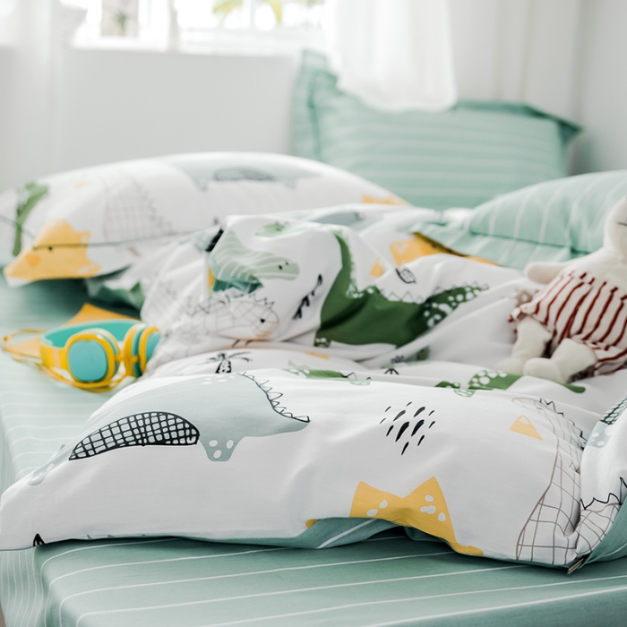 91家纺网 家纺一手货源 找家纺 由丽春臻棉全棉全棉四件套小中大被套放预缩恐龙园