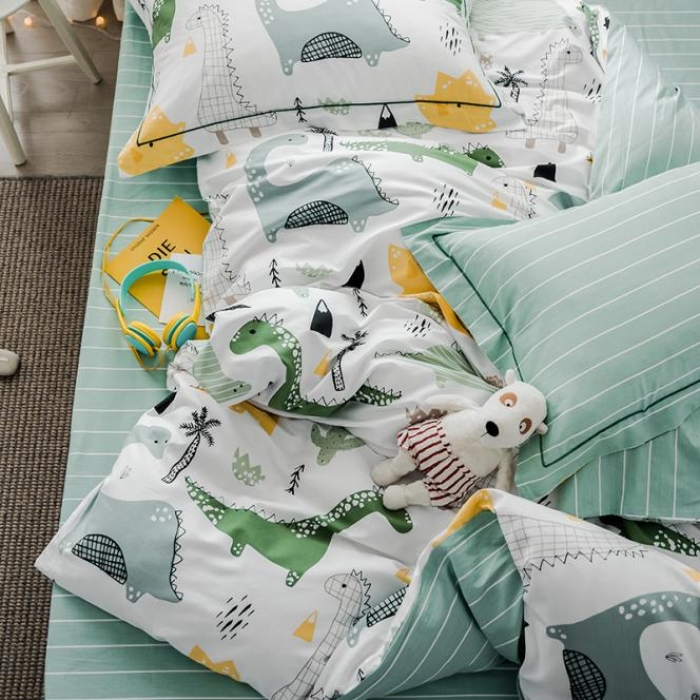 91家纺网 家纺一手货源 找家纺 由丽春臻棉全棉全棉四件套小中大被套放预缩恐龙园