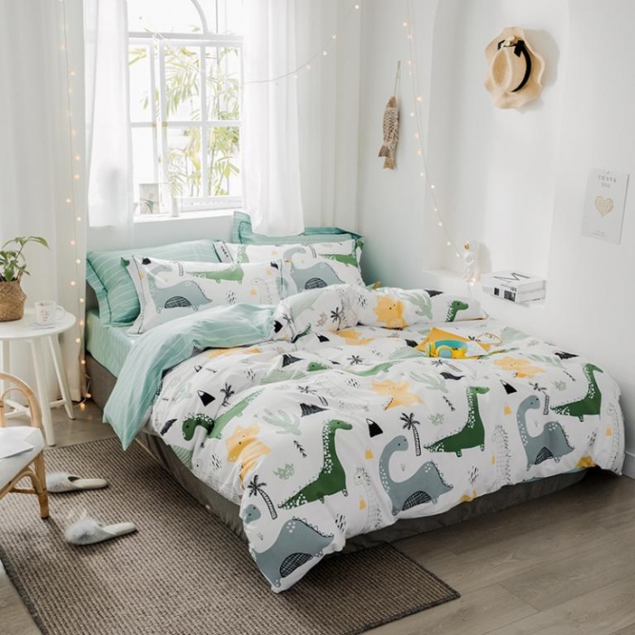 91家纺网 家纺一手货源 找家纺 由丽春臻棉全棉全棉四件套小中大被套放预缩恐龙园