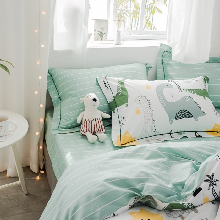 91家纺网 家纺一手货源 找家纺 由丽春臻棉全棉全棉四件套小中大被套放预缩恐龙园