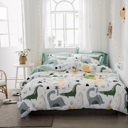 91家纺网 家纺一手货源 找家纺 由丽春臻棉全棉全棉四件套小中大被套放预缩恐龙园