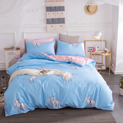 91家纺网 家纺一手货源 找家纺 时年家纺 全棉13372宜家风小清新三件套四件套独角兽