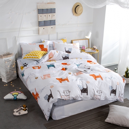 91家纺网 家纺一手货源 找家纺 时年家纺 全棉13372宜家风小清新三件套四件套喵星人