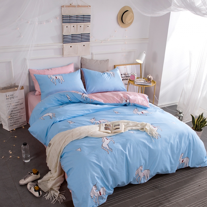 91家纺网 家纺一手货源 找家纺 时年家纺 全棉13372宜家风小清新三件套四件套独角兽