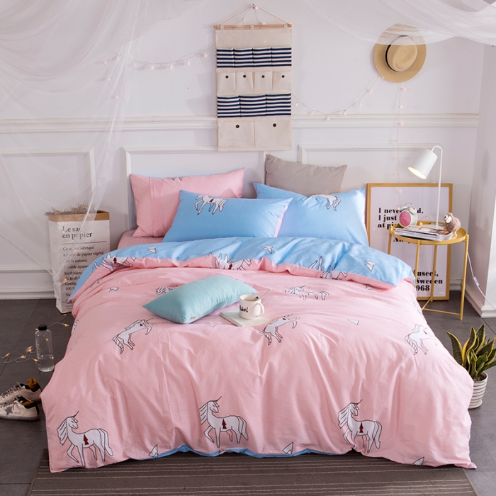 91家纺网 家纺一手货源 找家纺 时年家纺 全棉13372宜家风小清新三件套四件套独角兽