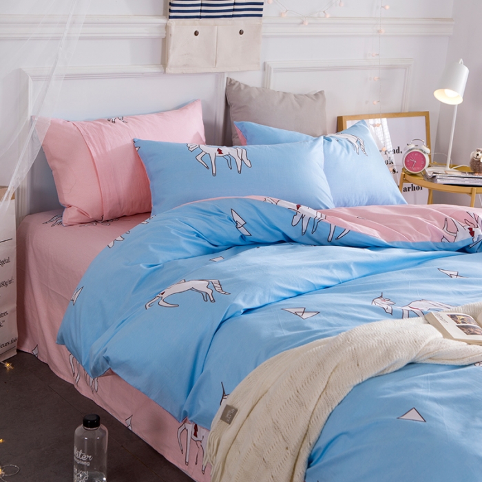 91家纺网 家纺一手货源 找家纺 时年家纺 全棉13372宜家风小清新三件套四件套独角兽