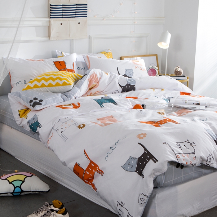 91家纺网 家纺一手货源 找家纺 时年家纺 全棉13372宜家风小清新三件套四件套喵星人