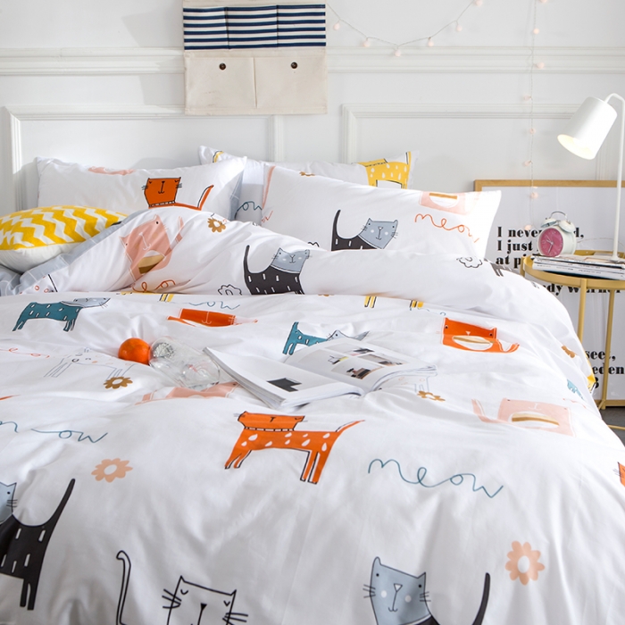 91家纺网 家纺一手货源 找家纺 时年家纺 全棉13372宜家风小清新三件套四件套喵星人