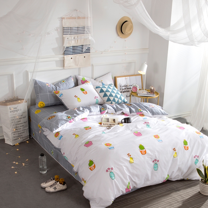 91家纺网 家纺一手货源 找家纺 时年家纺 全棉13372宜家风小清新三件套四件套氧气生活