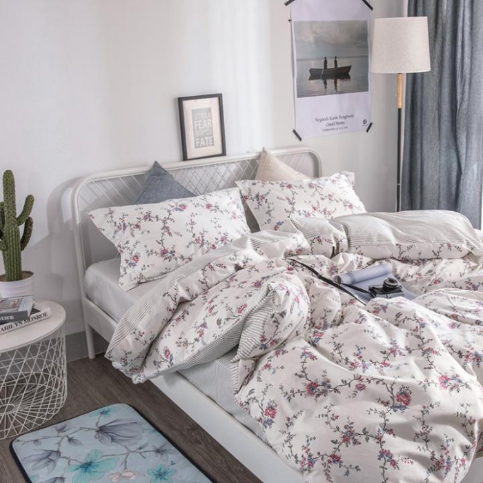 91家纺网 家纺一手货源 找家纺 时年家纺 2018新款全棉四件套床单款花枝多多