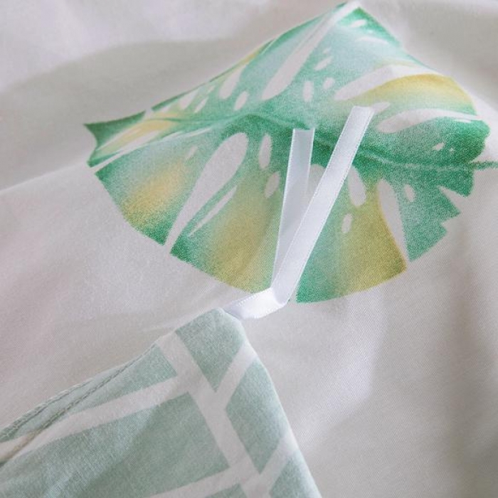 91家纺网 家纺一手货源 找家纺 时年家纺 2018新款全棉四件套床单款简绿青叶